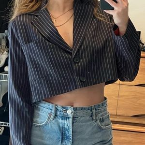 Navy striped crop blazer